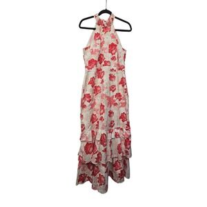 Vineyard Vines Floral Halter Midi Dress 6 Pink White Ruffle Preppy Cottagecore